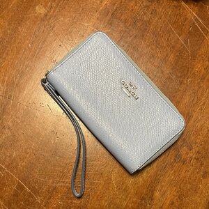 Coach Pebbled Leather Wristlet in Baby Blue